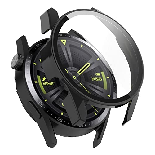 AWADUO Smartwatch Full Coverage PC Schutzhülle mit gehärtetem Glas Displayschutzfolie für Huawei Watch GT3 42mm, weich und langlebig schwarz von AWADUO