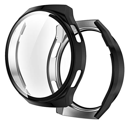 AWADUO Smartwatch PC-Schutzhülle mit Vollabdeckung und Displayschutzfolie aus gehärtetem Glas für Huawei Watch GT 2e, weich und langlebig(PC Schwarz) von AWADUO