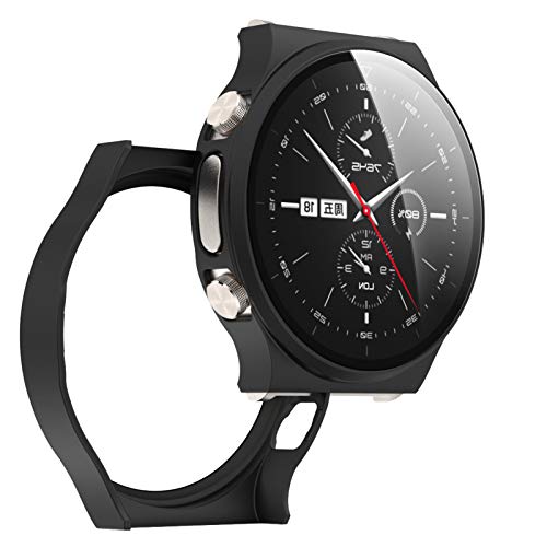 AWADUO Smartwatch PC-Schutzhülle mit Vollabdeckung und Displayschutzfolie aus gehärtetem Glas für Huawei Watch GT2 Pro ECG, weich und langlebig(PC Schwarz) von AWADUO