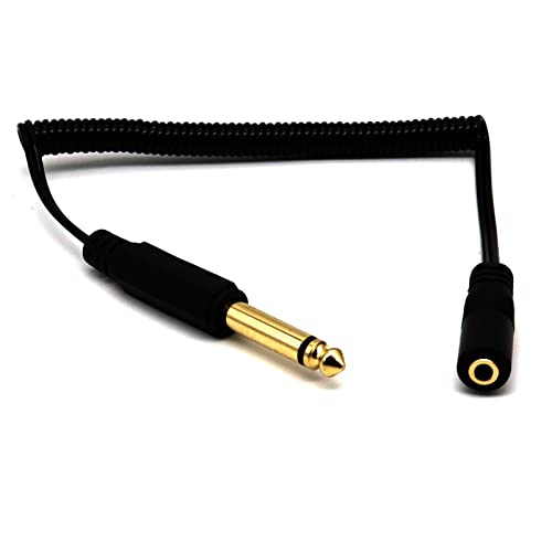 AWADUO Spiralspirale OD 3,55 mm (1/8) TRS-Buchse auf 6,35 mm (1/4)-Stecker Mono-Stereo-Kopfhörerbuchse Audio-Adapterkabel für Handy, Gitarre, Mikrofon, Verstärker (TRS-Buchse auf Stecker) von AWADUO