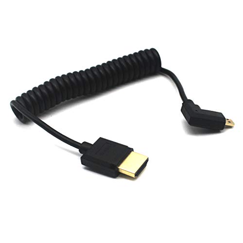 AWADUO Standard HDMI Stecker 2.0 auf Micro HDMI Kabel, Ultra Cord HDMI Stecker auf Micro 90 Grad Linkswinkel HDMI Kabel Federkabel 4K@60Hz, Unterstützt Monitor/Laptop (1.2M) von AWADUO
