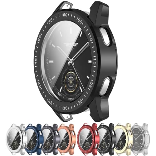 AWADUO kompatibel mit Xiaomi Watch S3 Schutzhülle, Smartwatch PC Schutzhülle Shell mit drehbarem Lünette Ring Weiche und langlebige Uhrenzubehör (schwarz) von AWADUO