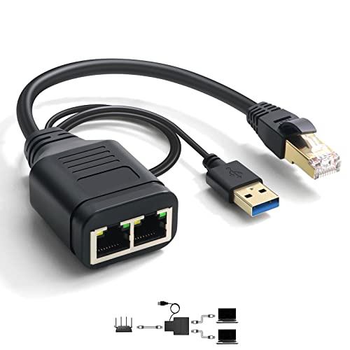 RJ45 Ethernet Splitter, AWADUO 1 auf 2 Ethernet Extender Connecter USB auf RJ45 Port mit USB Stromkabel Netzwerkkabel für Cat5 Cat5e Cat6 Cat6e Cat7 von AWADUO