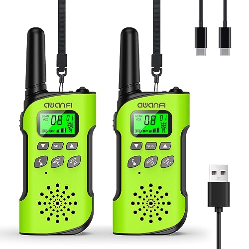 AWANFI Walkie Talkie Kinder, 3-12 Jahre, Walkie Talkie Aufladbar mit Li-ion Akku, Funkgerät Set, Walky Talky mit VOX, LCD Taschenlampe, Tastensperre, Walki Talki für Geschenk/Camping/Abenteuer von AWANFI