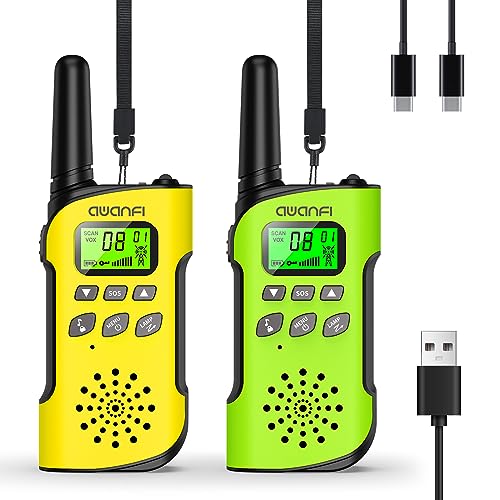 AWANFI Walkie Talkie Kinder, Walkie Talkie Aufladbar mit Li-ion Akku, Funkgerät Set, Walki Talki mit VOX, LCD Taschenlampe, Tastensperre, Walky Talky für Geschenk/Camping/Abenteuer, 3-12 Jahre von AWANFI