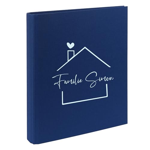 AWASG Dokumentenmappe Familie Haus - Personalisiert mit Namen - Ringbuch Ordner für die Familie - Familienordner Leinen zum Einsortieren von Unterlagen (navy) von AWASG
