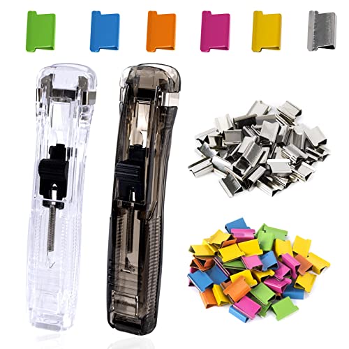 AWAVM Clam clip dispenser Verschluss Clips 2 Stücke Tragbarer Fast Clam Clip Spender&100 Edelstahl-Metallklammern Geeignet für Küchen Büros Schulen und andere Orte Kunststoff-Nachfüllheftklammern von AWAVM