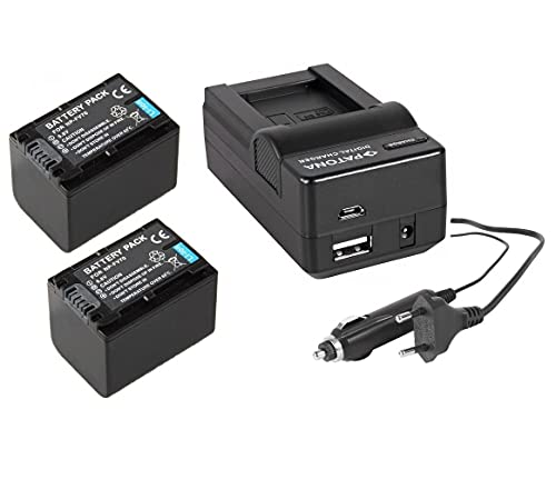 3in1-SET für den Sony HDR-CX625 Camcorder - 2 Akkus für Sony NP-FV70 + 4in1 Ladegerät (für USB, microUSB, 220V und Auto) von AWEHIRU