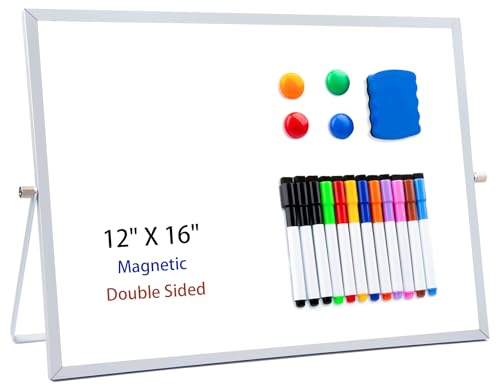 AWELUX Whiteboard Magnetisch, Doppelseitiges A3 Whiteboard Kleine mit Ständer, 42 x 30 cm Trocken Abwischbares Tragbares Desktop White Board mit 12 Stiften für Zeichnen Schreiben von AWELUX