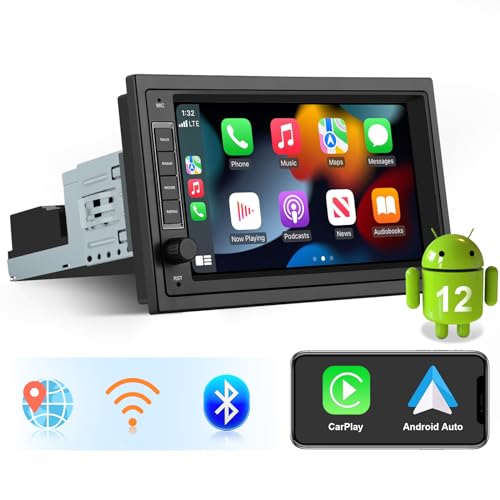 AWESAFE 1Din Autoradio mit CarPlay Android Auto, Android 12 System, 7 Zoll Touchscreen, 2+32G, Unterstützt GPS Navigation Bluetooth WiFi MirrorLink von AWESAFE