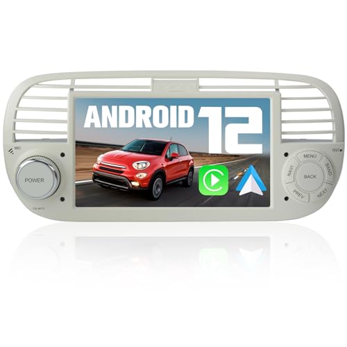 AWESAFE Autoradio für FIAT 500 2007-2015, Android 12 2G+32G 7 Zoll Touchscreen, mit GPS Navigation Carplay Android Auto Bluetooth WiFi - Weiß von AWESAFE