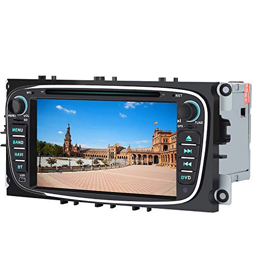 AWESAFE Autoradio für Ford Focus Mondeo S-Max C-Max Galaxy, Doppel Din Radio mit Navi unterstützt Lenkrad Bedienung Bluetooth Mirrorlink CD DVD FM AM RDS - Schwarz von AWESAFE