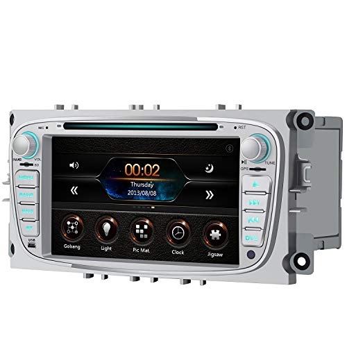 AWESAFE Autoradio für Ford Focus Mondeo S-Max C-Max Galaxy, Doppel Din Radio mit Navi unterstützt Lenkrad Bedienung Bluetooth Mirrorlink CD DVD FM AM RDS - Silber von AWESAFE