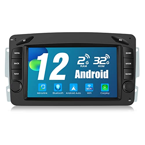 AWESAFE Autoradio für Mercedes Benz C-Class W203 CLK W209, 2G+32G, Android 12 System, 7 Zoll Touchscreen, Navigation Carplay Android Auto Bluetooth MirrorLink WiFi Unterstützung von AWESAFE