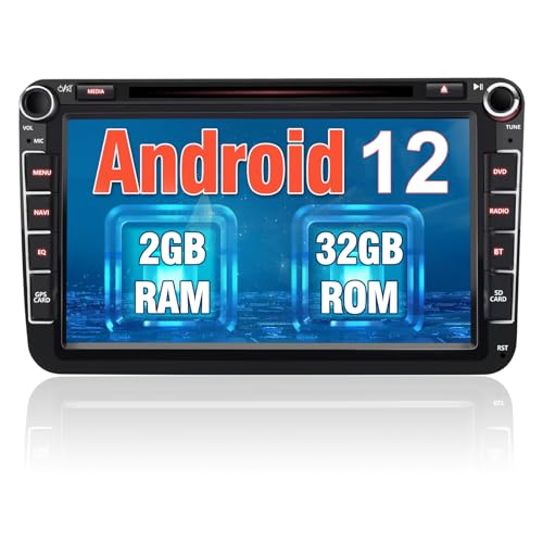 AWESAFE Autoradio für VW Skoda Seat, Android 12 Radio mit 2 Din 8 Zoll Touchscreen unterstützt DAB+ WLAN Bluetooth MirrorLink CD DVD USB RDS von AWESAFE