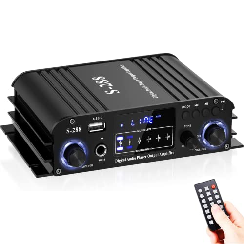 1200W Verstärker HiFi Stereo, 4.1-Kanal Mini Amplifier, Bluetooth 5.0 für Heimlautsprecher 35W x 4, USB, SD-Karte, FM, Mikrofoneingang, UKW-Radio, Fernbedienung (S288) von AWKAQUN