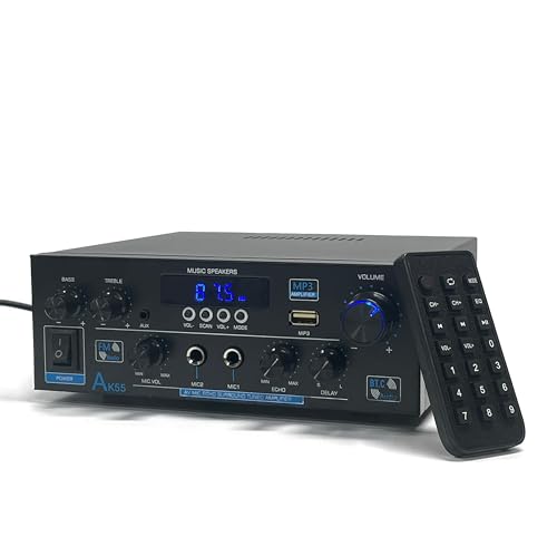 Verstärker HiFi Stereo, 2.1-Kanal Mini Amplifier, Geeignet für Zwei Lautsprecher um 10 Zoll, 1000W Bluetooth 5.0 mit USB, SD-Karte, Mikrofoneingang, UKW-Radio für Heimlautsprecher mit Fernbedienung von AWKAQUN