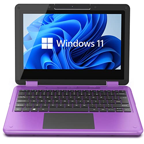 AWOW Touchscreen Laptop, 2 in 1 11,6 Zoll FHD Intel 4 Core Celeron N4120 Prozessor Windows 11 Home 6GB RAM 64GB M.2 SSD Speicher Kinder Convertible Laptop (lila) von AWOW