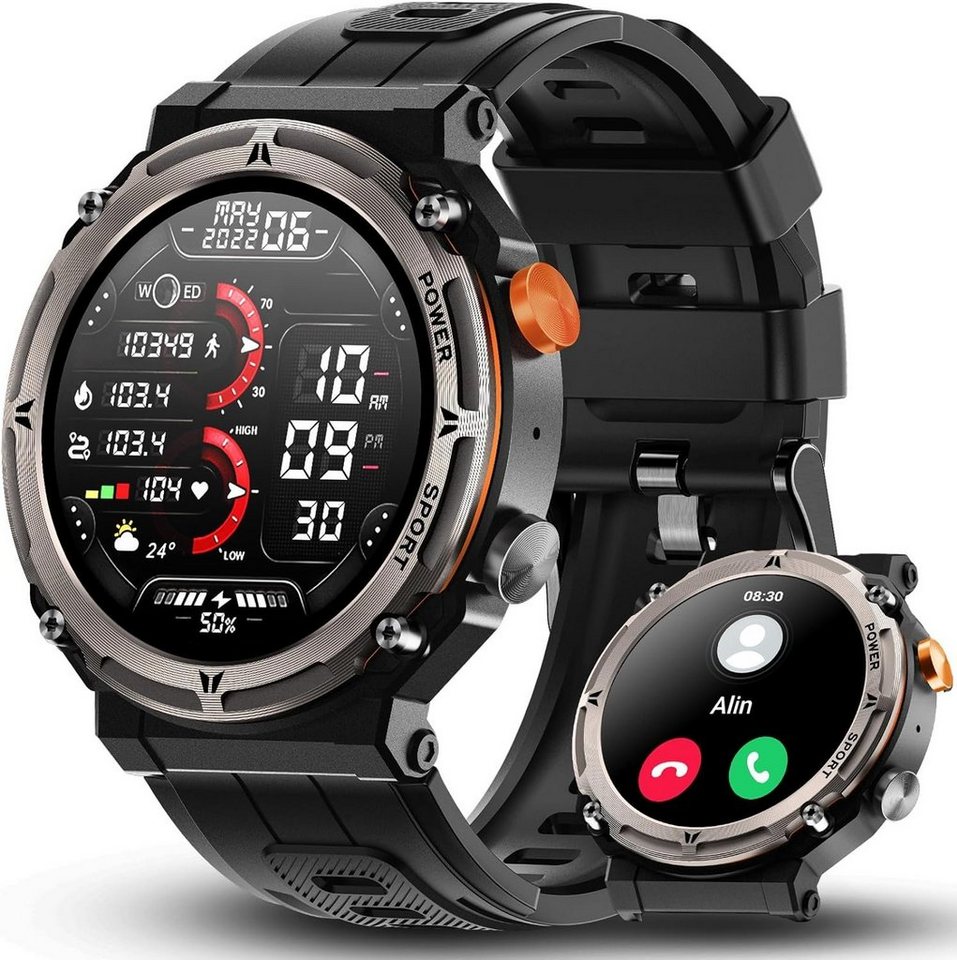 AWSENS Smartwatch (1,39 Zoll, Android iOS), Herren mit sportuhr wasserdicht pulsmesser schlafmonitor schrittzähler von AWSENS