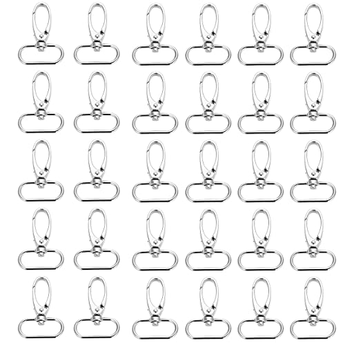 AWYY 30 Stück Drehbarer Schlüsselringverschluss, Schlüsselring Verschluss, Schlüsselanhänger D-ringen, Schwenker Drehbar Karabinerhaken für Schlüsselbandhandwerk, Zeaying091, Silber, L von AWYY