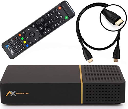 AX Multibox Twin 4K UHD E2 Linux Twin Sat-Receiver mit PVR Aufnahmefunktion, DVB-S2 Tuner, HDTV, 2160p, H.265, HDR [vorprogrammiert für Astra & Hotbird] + HDMI Kabel von AX TECHNOLOGY