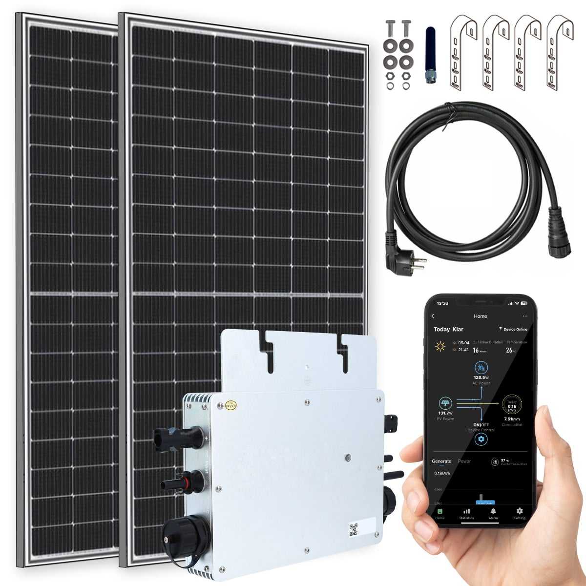 AX Balkonkraftwerk 830W/600W Set mit Balkonhalterung (2x PV-Module 600W Wechselrichter WiFi) von AX Technology
