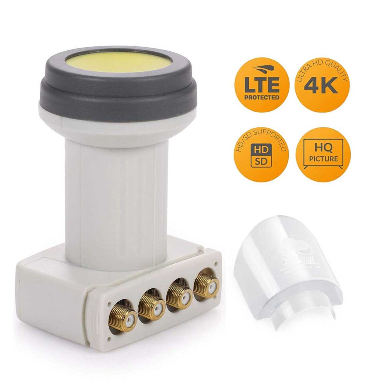 AX digitaler Quattro LNB Mimic Sun Protect 0.1 dB 4K für Multischalter mit LNB Wetterschutz-Haube von AX Technology