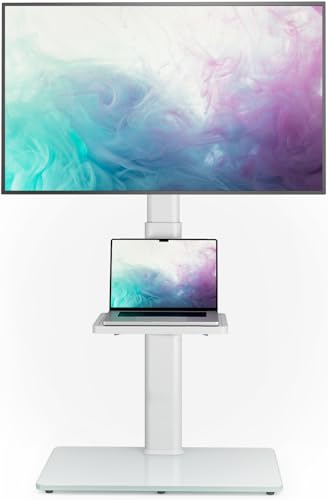 TV Ständer TV Bodenständer für 32-65 Zoll Fernseher bis zu 35 KG, TV Standfuß mit 2 Stufigen Ablagen, Fernsehstand Höhenverstellbar Schwenkbar Neigbar, Max. VESA 400x400mm (weiß) von AX WABER