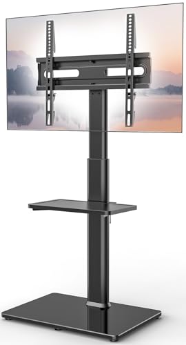 Universeller Boden-TV-Ständer mit Halterung, 70 Grad drehbar, 9 Stufen, höhenverstellbar und platzsparendes Design, für die meisten 27 bis 65 Zoll LCD-, LED-OLED-Fernseher von AX WABER