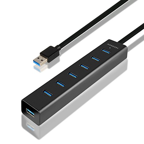 AXAGON HUE-SA7BP - Aktiver/Passiver USB 3.0 Hub mit 7 USB-Ports, 40cm Kabel, inkl. Netzteil, 5V / 2A, ideal für Schreibtisch und Büro von AXAGON ECO