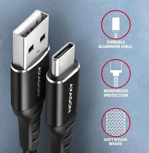 AXAGON BUCM-AM20AB USB-C zu USB-A Kabel, 2 m, USB 2.0, 3A, geflochten - schwarz von AXAGON