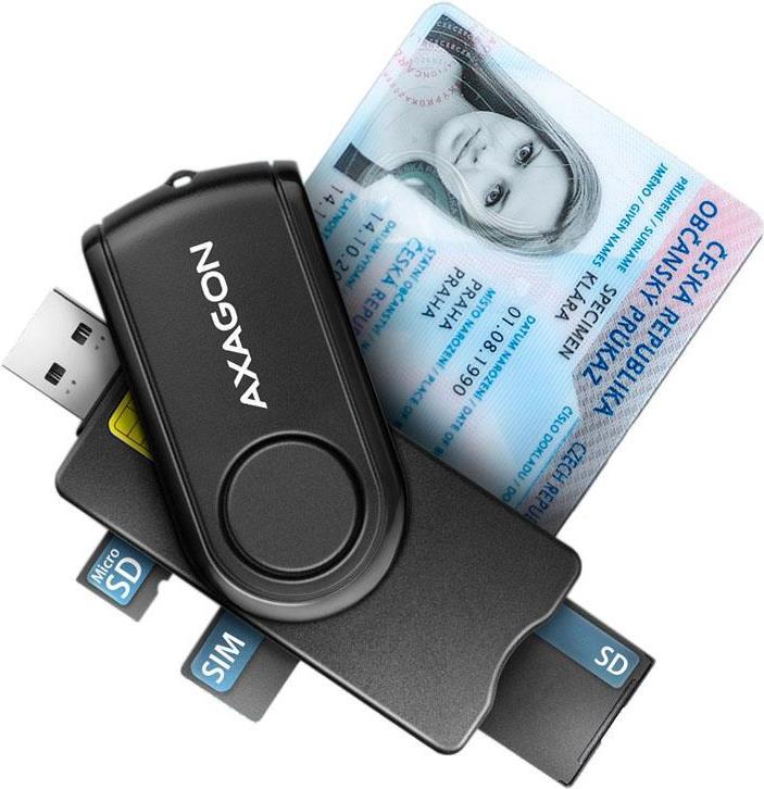 AXAGON CRE-SMP2A USB Smart Card & SD/microSD/SIM Card PocketReader (CRE-SMP2A) von AXAGON