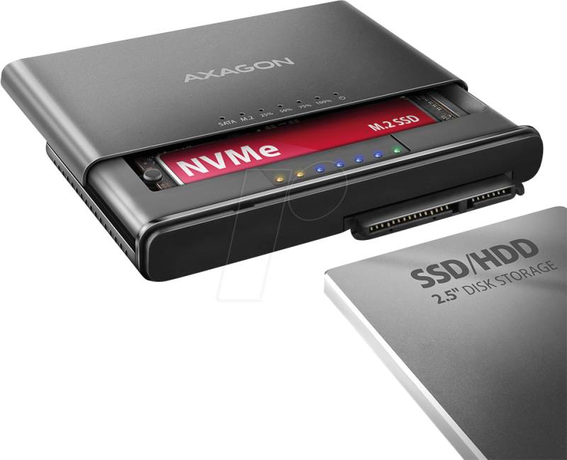 AXG ADSA-CC - Externes M.2 NVMe + 2,5'' SATA Gehäuse, Klon Funktion, USB 3.1 von AXAGON