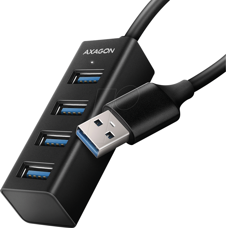 AXG HUE-M1A - USB 3.0, 4-Port Hub, 4xA, USB-A-Kabel, 20 cm von AXAGON