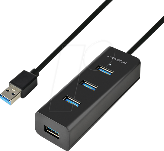 AXG HUE-S2BL - USB 3.0, 4-Port Hub, 4xA, USB-A-Kabel, 120 cm von AXAGON