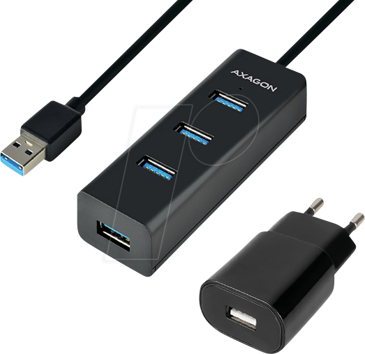 AXG HUE-S2BP - USB 3.0, 4-Port Hub, 4xA, USB-A-Kabel, Netzteil, 120 cm von AXAGON