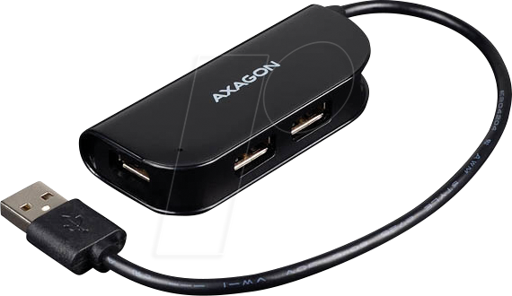 AXG HUE-X4B - USB 2.0, 4-Port Hub, 4xA, USB-A-Kabel, 20 cm von AXAGON