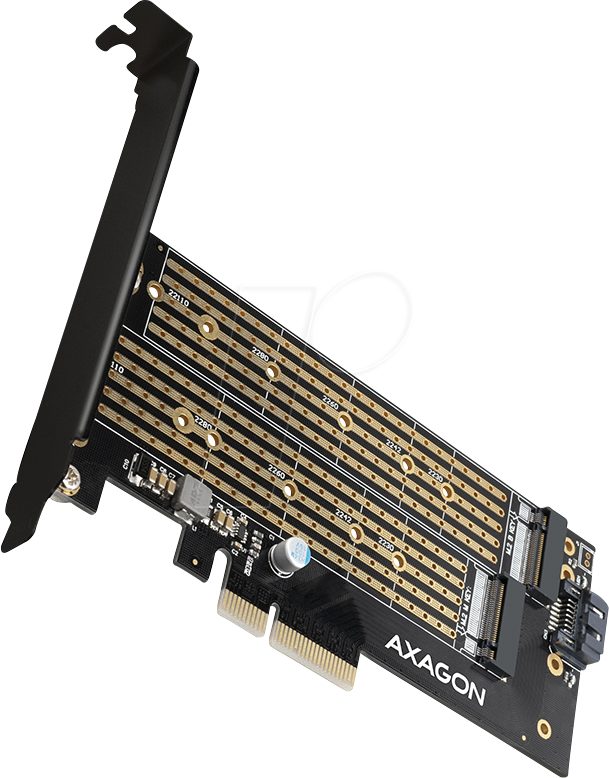 AXG PCEM2-D - PCIe x4 > 1x M.2 NVMe + 1x M.2 SATA von AXAGON