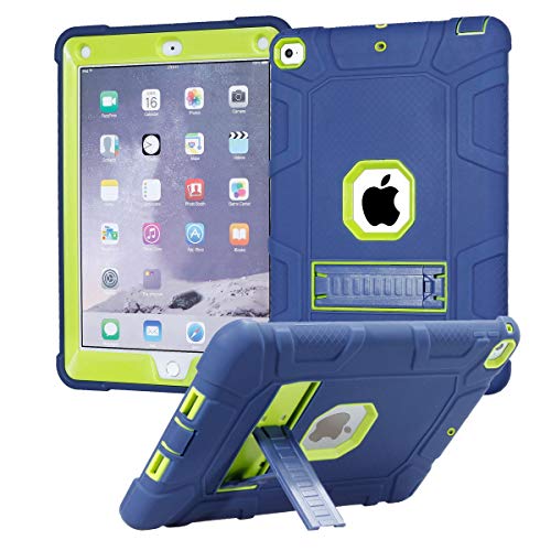 Schutzhülle für iPad 9.7 2018, Hülle für iPad 2017 9.7, Schutzhülle für iPad 6. Generation, AXBSR 3-in-1, stoßfest, strapazierfähig, mit Ständer NavyBlue/Lemon Yellow von AXBSR