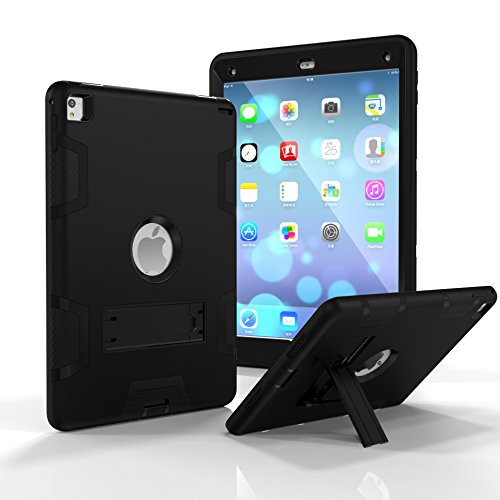 Schutzhülle für iPad Air 2, Hybrid-stoßfest, dreifach lagig, stoßfest, stoßfest, mit Ständer, kompatibel mit iPad Pro 9,7 mit Retina-Display/iPad 6 schwarz/schwarz von AXBSR
