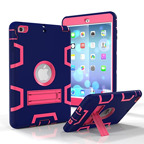 iPad Mini Hülle, Mini 2 Hülle, Mini 3 Hülle, Rugged Kickstand Serie – stoßfest, strapazierfähig, Hybrid-dreilagige Armor Defender Kindersicherung, kompatibel mit iPad Mini 1/2/3 NavyBlue/RoseRed von AXBSR