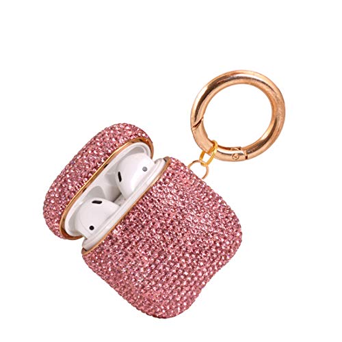 Glitzernde Diamant-Hülle für AirPods mit Schlüsselanhänger, stoßfeste Schutzhülle mit Strasssteinen, kompatibel mit AirPod-Ladehülle 2 & 1 (Pink+Gold C2) von AXCUWS