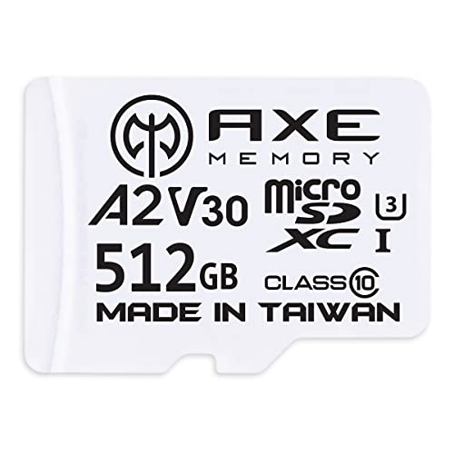 Axe 512GB MicroSDXC-Speicherkarte + SD Adapter mit A2 App Performance, V30, UHS-I U3, 4K von AXE Memory