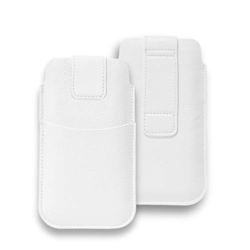 AXELENS Handy Beutel Universal im Kunstleder Gürteltasche Holster Klettverschluss und Gürtelschlaufe für Smartphone Handyhalter von 4,1 bis 4,7 Zoll iPhone, Samsung, Huawei, Oppo, Xiaomi - Weiß von AXELENS