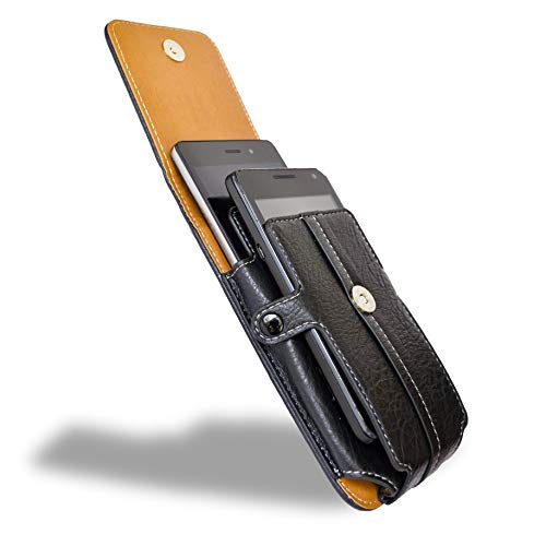 AXELENS Handy Tasche Universal Telefon Hülle für Gürtel - Zwei Handys (von 4,8 bis 5,2'' Zoll) aus Kunstleder mit Gürtelschlaufe, Karabiner und Dokumentenhalter Karten Clip Verschluss – L SCHWARZ von AXELENS