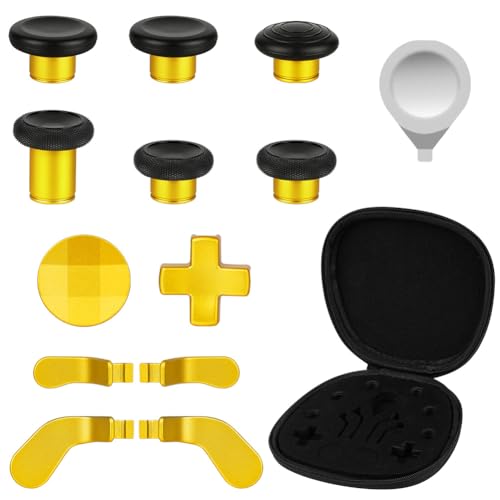 AXFEE 13 in 1 Metall Thumbsticks, Metall-Joysticks Analogsticks, 6 Metallbeschichtung Joysticks, 4 Paddles, 2 D-Pads, 1 Justierwerkzeug, für Xbox One Elite, Elite Series 2 Controller (Gold) von AXFEE