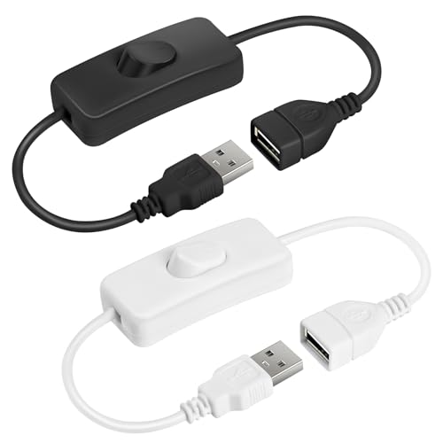 AXFEE 2 Stück USB Schalter Kabel 0.3m, USB-schalter-kabel mit Ein/Aus-schalter, für Fahrrekorder, LED-Schreibtischlampe, usb-Lüfter, Streifen(Schwarz/Weiß) von AXFEE