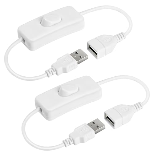 AXFEE 2 Stück USB Schalter Kabel 0.3m, USB-schalter-kabel mit Ein/Aus-schalter, für Fahrrekorder, LED-Schreibtischlampe, usb-Lüfter, Streifen(Weiß) von AXFEE