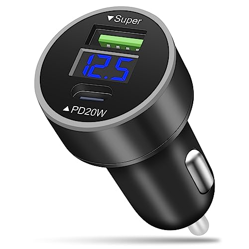 AXFEE 4-Port USB C Auto Ladegerät Zigarettenanzünder Adapter, [QC3.0 + PD + USB A + Type C] Schnellladegerät mit LED Voltmeter 12V USB Buchse kompatibel mit iPhone, Android, Samsung, Tablet,Smartphone von AXFEE