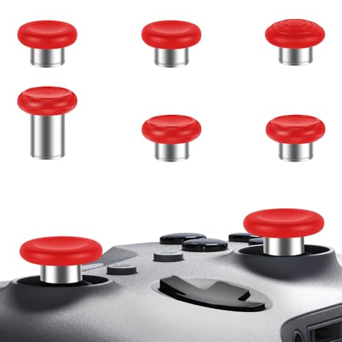 AXFEE 6 Stück Metall Thumbsticks, Metall-Joysticks Analogsticks, Metallbeschichtung Joysticks, Magnetic Joysticks Analogsticks, für Xbox One Elite, Elite Series 2 Controller(Silber/Rot) von AXFEE